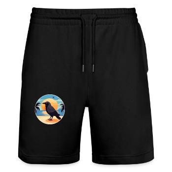 Krähe lustige Karikatur Kawaii Strand Illustration - Stanley/Stella Unisex Bio Joggingshorts Trainer  - Schwarz - Vorne - Nik (191cm) & Marisol (170cm)