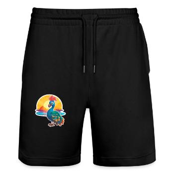 Pfau Lustige Karikatur Kawaii Strand Illustration - Stanley/Stella Unisex Bio Joggingshorts Trainer  - Schwarz - Vorne - Nik (191cm) & Marisol (170cm)
