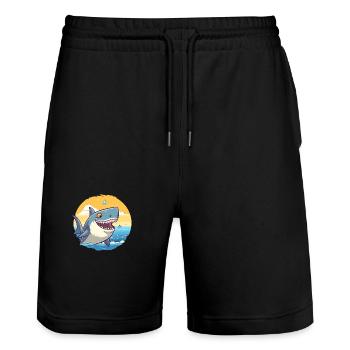Shark Funny Cartoon Kawaii Beach Illustration - Stanley/Stella Trainer Unisex Organic Jogging Shorts - black - Front - Nik (191cm) & Marisol (170cm)