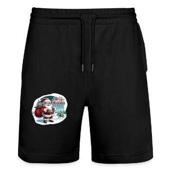 Merry Christmas - Santa Illustration - Stanley/Stella Unisex Bio Joggingshorts Trainer  - Schwarz - Vorne - Nik (191cm) & Marisol (170cm)