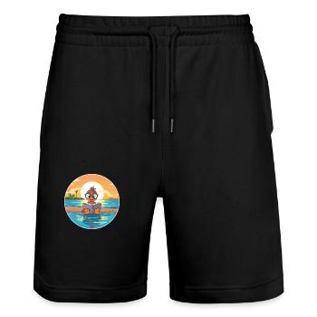 Enten-niedlicher lustiger Cartoon-Kawaii-Buchstrand - Stanley/Stella Unisex Bio Joggingshorts Trainer  - Schwarz - Vorne - Nik (191cm) & Marisol (170cm)