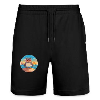 Eule Niedliche Lustige Karikatur Kawaii Buch Strand - Stanley/Stella Unisex Bio Joggingshorts Trainer  - Schwarz - Vorne - Nik (191cm) & Marisol (170cm)