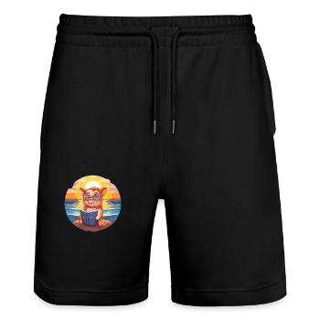 Schwein Niedlich Lustige Karikatur Kawaii Buch Strand - Stanley/Stella Unisex Bio Joggingshorts Trainer  - Schwarz - Vorne - Nik (191cm) & Marisol (170cm)