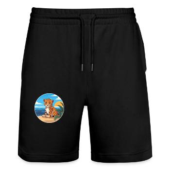 Amur Leopard Watercolor Cartoon Kawaii Clipart Pet - Stanley/Stella Trainer Unisex Organic Jogging Shorts - black - Front - Nik (191cm) & Marisol (170cm)