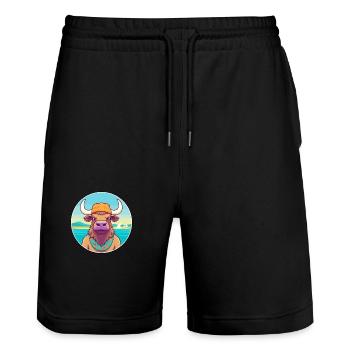 Buffalo Watercolor Cartoon Kawaii Clipart Animal - Stanley/Stella Trainer Unisex Organic Jogging Shorts - black - Front - Nik (191cm) & Marisol (170cm)
