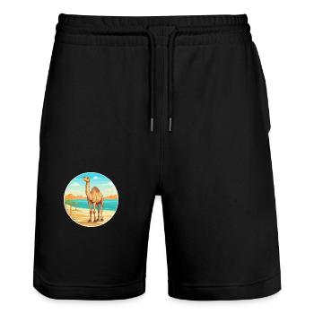Camel Watercolor Cartoon Kawaii Clipart Animal - Stanley/Stella Trainer Unisex Organic Jogging Shorts - black - Front - Nik (191cm) & Marisol (170cm)