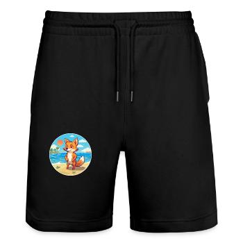 Fuchs Aquarell Cartoon Kawaii Clipart Tier - Stanley/Stella Unisex Bio Joggingshorts Trainer  - Schwarz - Vorne - Nik (191cm) & Marisol (170cm)