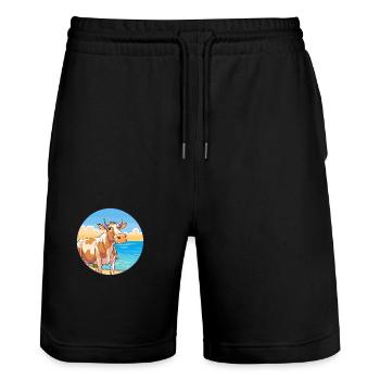 Cow Watercolor Cartoon Kawaii Clipart Animal - Stanley/Stella Trainer Unisex Organic Jogging Shorts - black - Front - Nik (191cm) & Marisol (170cm)
