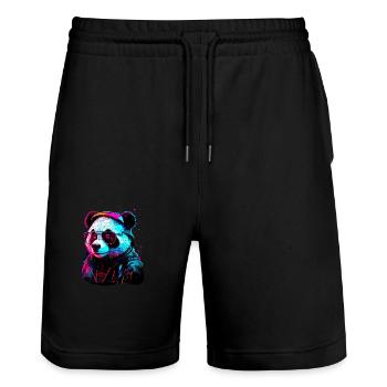 Panda hipster - Stanley/Stella Trainer Unisex Organic Jogging Shorts - black - Front - Nik (191cm) & Marisol (170cm)