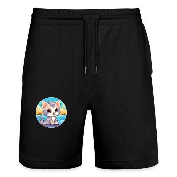 Kitten Watercolor Cartoon Kawaii Clipart Animal - Stanley/Stella Trainer Unisex Organic Jogging Shorts - black - Front - Nik (191cm) & Marisol (170cm)
