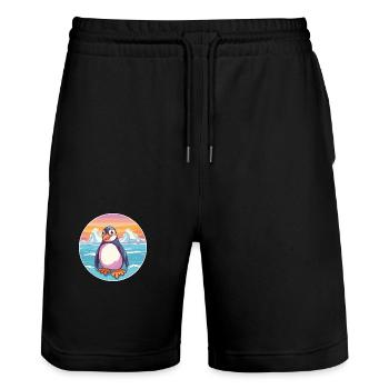 Pingouin aquarelle dessin animé Kawaii Clipart Animal - Short de jogging bio TRAINER Stanley/Stella unisexe - noir - Devant - Nik (191cm) & Marisol (170cm)