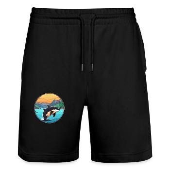 Orca Watercolor Cartoon Kawaii Clipart Animal - Stanley/Stella Trainer Unisex Organic Jogging Shorts - black - Front - Nik (191cm) & Marisol (170cm)