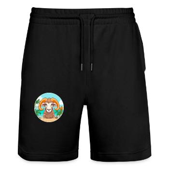 Ram Watercolor Cartoon Kawaii Clipart Animal - Stanley/Stella Trainer Unisex Organic Jogging Shorts - black - Front - Nik (191cm) & Marisol (170cm)
