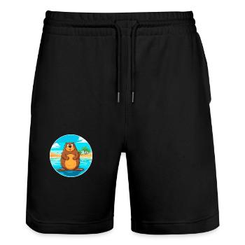 Biber Aquarell Cartoon Kawaii Clipart Tier - Stanley/Stella Unisex Bio Joggingshorts Trainer  - Schwarz - Vorne - Nik (191cm) & Marisol (170cm)