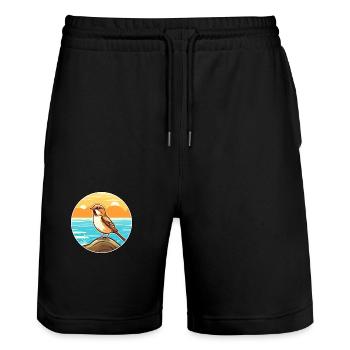 Spatz Aquarell Cartoon Kawaii Clipart Tier - Stanley/Stella Unisex Bio Joggingshorts Trainer  - Schwarz - Vorne - Nik (191cm) & Marisol (170cm)