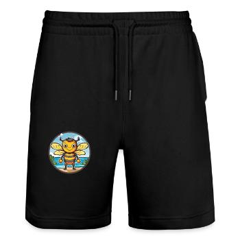 Abeille aquarelle dessin animé Kawaii Clipart Animal - Short de jogging bio TRAINER Stanley/Stella unisexe - noir - Devant - Nik (191cm) & Marisol (170cm)
