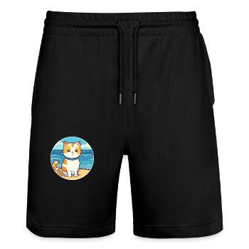 Katze Aquarell Karikatur Kawaii Clipart Tier - Stanley/Stella Unisex Bio Joggingshorts Trainer  - Schwarz - Vorne - Nik (191cm) & Marisol (170cm)