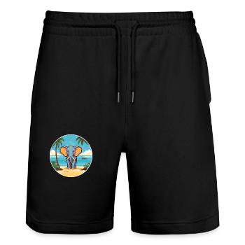 Elephant Watercolor Cartoon Kawaii Clipart Animal - Stanley/Stella Trainer Unisex Organic Jogging Shorts - black - Front - Nik (191cm) & Marisol (170cm)