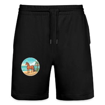 Pferd Aquarell Karikatur Kawaii Clipart Tier - Stanley/Stella Unisex Bio Joggingshorts Trainer  - Schwarz - Vorne - Nik (191cm) & Marisol (170cm)
