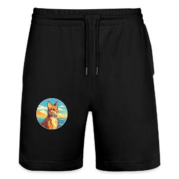 Luchs Aquarell Cartoon Kawaii Clipart Tier - Stanley/Stella Unisex Bio Joggingshorts Trainer  - Schwarz - Vorne - Nik (191cm) & Marisol (170cm)