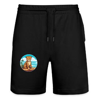 Leopard Watercolor Cartoon Kawaii Clipart Animal - Stanley/Stella Trainer Unisex Organic Jogging Shorts - black - Front - Nik (191cm) & Marisol (170cm)