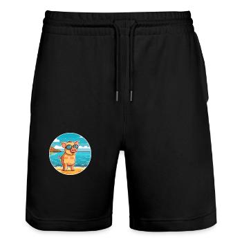Pig Watercolor Cartoon Kawaii Clipart Animal - Stanley/Stella Trainer Unisex Organic Jogging Shorts - black - Front - Nik (191cm) & Marisol (170cm)