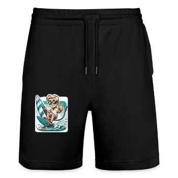 Surfing - Stanley/Stella Trainer Unisex Organic Jogging Shorts - black - Front - Nik (191cm) & Marisol (170cm)