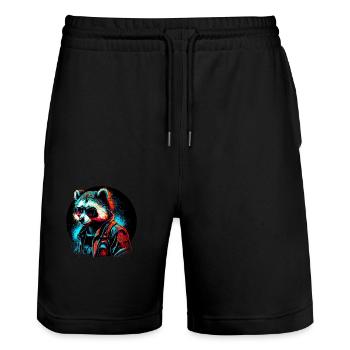 Cyber-Waschbär - Stanley/Stella Unisex Bio Joggingshorts Trainer  - Schwarz - Vorne - Nik (191cm) & Marisol (170cm)