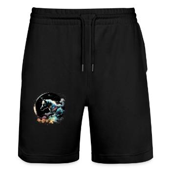 Night unicorn - Stanley/Stella Trainer Unisex Organic Jogging Shorts - black - Front - Nik (191cm) & Marisol (170cm)
