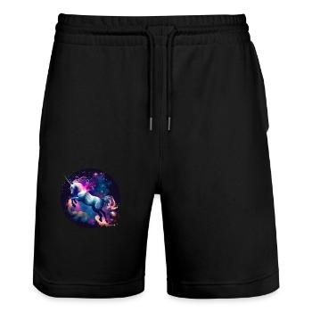 Magisches Einhorn - Stanley/Stella Unisex Bio Joggingshorts Trainer  - Schwarz - Vorne - Nik (191cm) & Marisol (170cm)