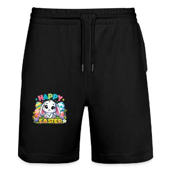 Happy Easter - Easter Bunny Illustration - Stanley/Stella Trainer Unisex Organic Jogging Shorts - black - Front - Nik (191cm) & Marisol (170cm)