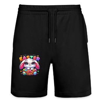 Happy Easter - Easter Bunny Illustration - Stanley/Stella Trainer Unisex Organic Jogging Shorts - black - Front - Nik (191cm) & Marisol (170cm)