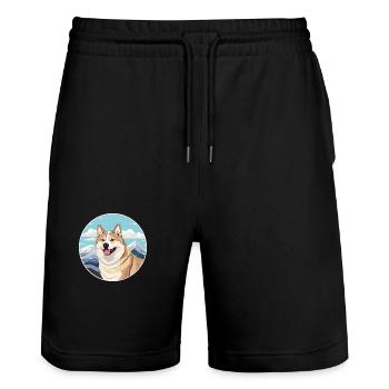 Akita Inu Hunderasse Cartoon Kawaii Aquarell - Stanley/Stella Unisex Bio Joggingshorts Trainer  - Schwarz - Vorne - Nik (191cm) & Marisol (170cm)