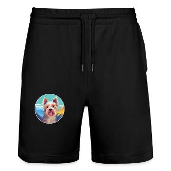 Terrier australien chien race dessin animé kawaii waterc - Short de jogging bio TRAINER Stanley/Stella unisexe - noir - Devant - Nik (191cm) & Marisol (170cm)