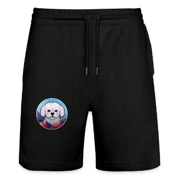 Bichon Frise Dog Breed Cartoon Kawaii Watercolor - Stanley/Stella Trainer Unisex Organic Jogging Shorts - black - Front - Nik (191cm) & Marisol (170cm)