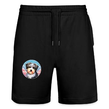 Biewer Terrier Dog Breed Cartoon Kawaii Watercolor - Stanley/Stella Trainer Unisex Organic Jogging Shorts - black - Front - Nik (191cm) & Marisol (170cm)