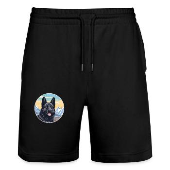 Schwarzer norwegischer Elchhund Hunderasse Cartoon Kawaii - Stanley/Stella Unisex Bio Joggingshorts Trainer  - Schwarz - Vorne - Nik (191cm) & Marisol (170cm)