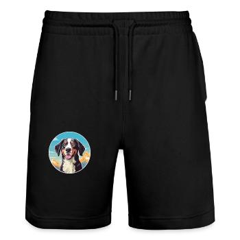 Deutsche Bracke Hunderasse Cartoon Kawaii Watercolo - Stanley/Stella Unisex Bio Joggingshorts Trainer  - Schwarz - Vorne - Nik (191cm) & Marisol (170cm)