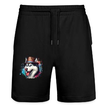 Husky head with hat - Stanley/Stella Trainer Unisex Organic Jogging Shorts - black - Front - Nik (191cm) & Marisol (170cm)