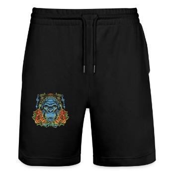 Gorille avec des écouteurs Drôle de dicton NO STRESS - Short de jogging bio TRAINER Stanley/Stella unisexe - noir - Devant - Nik (191cm) & Marisol (170cm)