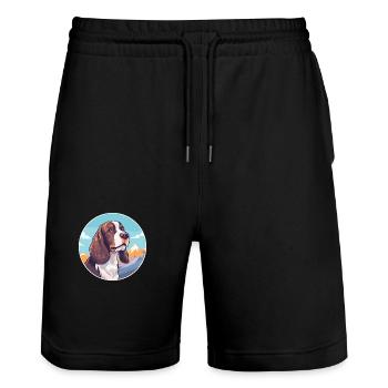 English Springer Spaniel Hunderasse Cartoon Kawaii - Stanley/Stella Unisex Bio Joggingshorts Trainer  - Schwarz - Vorne - Nik (191cm) & Marisol (170cm)