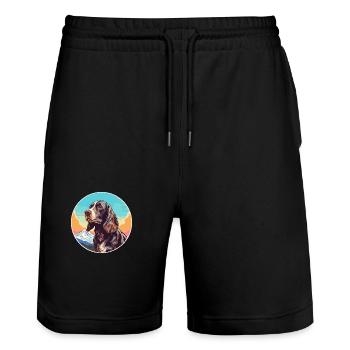Field Spaniel Hunderasse Cartoon Kawaii Aquarell - Stanley/Stella Unisex Bio Joggingshorts Trainer  - Schwarz - Vorne - Nik (191cm) & Marisol (170cm)