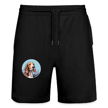 Finnish Hound Dog Breed Cartoon Kawaii Watercolor - Stanley/Stella Trainer Unisex Organic Jogging Shorts - black - Front - Nik (191cm) & Marisol (170cm)