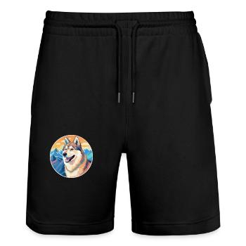 Ostsibirische Laika-Hunderasse Karikatur Kawaii-Wasser - Stanley/Stella Unisex Bio Joggingshorts Trainer  - Schwarz - Vorne - Nik (191cm) & Marisol (170cm)