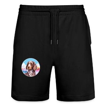 Deutsch Drahthaar Vorstehhund Rasse Cartoon Kawaii - Stanley/Stella Unisex Bio Joggingshorts Trainer  - Schwarz - Vorne - Nik (191cm) & Marisol (170cm)