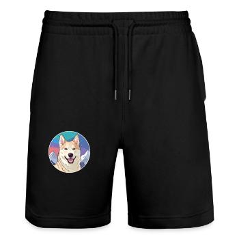 Jindo Hunderasse Karikatur Kawaii Aquarell - Stanley/Stella Unisex Bio Joggingshorts Trainer  - Schwarz - Vorne - Nik (191cm) & Marisol (170cm)