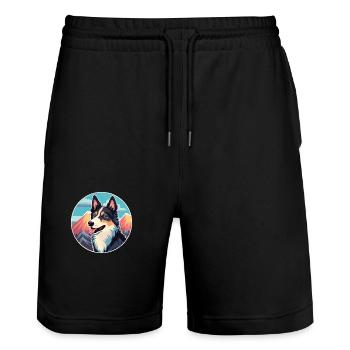 Karelo Finnish Laika Dog Breed Cartoon Kawaii Wate - Stanley/Stella Trainer Unisex Organic Jogging Shorts - black - Front - Nik (191cm) & Marisol (170cm)