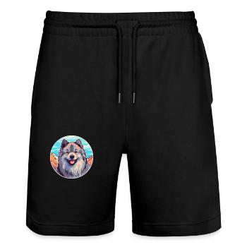 Keeshond Hunderasse Cartoon Kawaii Aquarell - Stanley/Stella Unisex Bio Joggingshorts Trainer  - Schwarz - Vorne - Nik (191cm) & Marisol (170cm)
