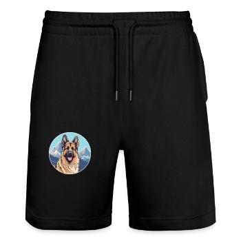 Karst Schäferhund Rasse Cartoon Kawaii Aquarell - Stanley/Stella Unisex Bio Joggingshorts Trainer  - Schwarz - Vorne - Nik (191cm) & Marisol (170cm)