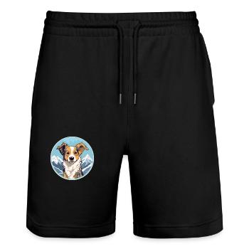 Havenese chien race dessin animé Kawaii aquarelle - Short de jogging bio TRAINER Stanley/Stella unisexe - noir - Devant - Nik (191cm) & Marisol (170cm)